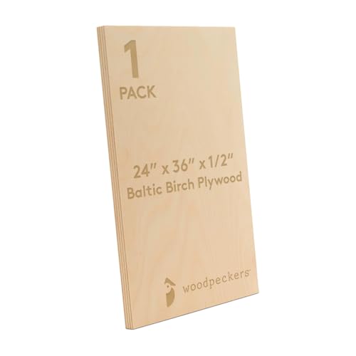 Baltic Birch Plywood 24 x 36 x 1/2 Inch - 12 mm Craft Wood, Pack of 1 B/BB Grade, Stronger Than Basswood Sheets or Balsa Wood, Perfect for Laser, CNC Cutting, Wood Shelves, by Woodpeckers by Woodpeckers - Used condition - US$55.97