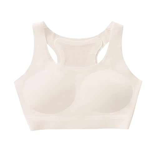 SEHIOZNI Girls Seamless Training Bras for Puberty Back Racerback Sports Bras Wireless Padded First Bra for Kids Teens Soft Comfort Bralette for School Sports (Beige, 9-10 Years)