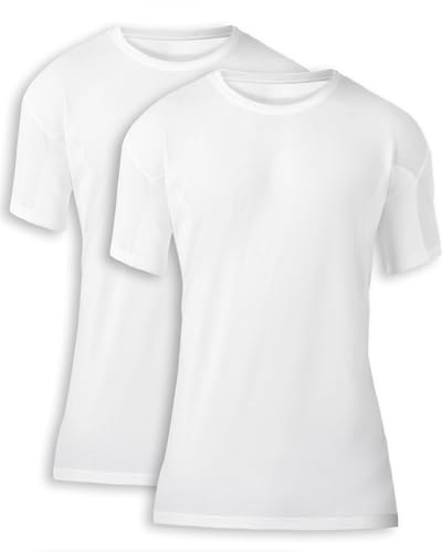 Sweat Proof Men's Undershirt Crew Neck White 2 Pack with Sweat Pads
