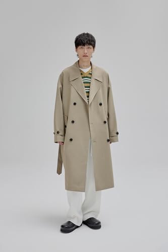 Image of Mens Oversized Long Trench Coat Double Breasted Lapel Windproof Overcoat With Belt