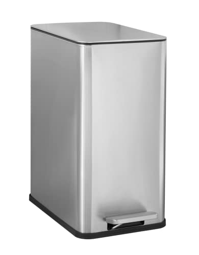 Caneca de basura pequeña rectangular plata con pedal