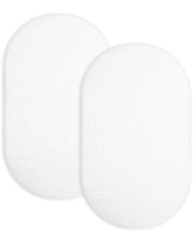 Image of Bassinet Sheet for Baby Boy Girl 2 Pack, Fitted Sheets for Rectangle, Oval, Hourglass Bassinet Mattress, Muslin Moses Basket Sheets (White-White, Bassinet Sheet)