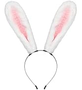 Handmade Faux Fur Rabbit Ears Headband Adjustable Bunny Ears Cosplay Headwear for Kids Adult Hall...