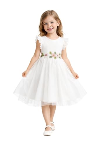 Image of HILEELANG Little Flower Girl Tulle Tutu Dress Easter Cotton Ribbed Birthday Wedding Party Princess Dresses