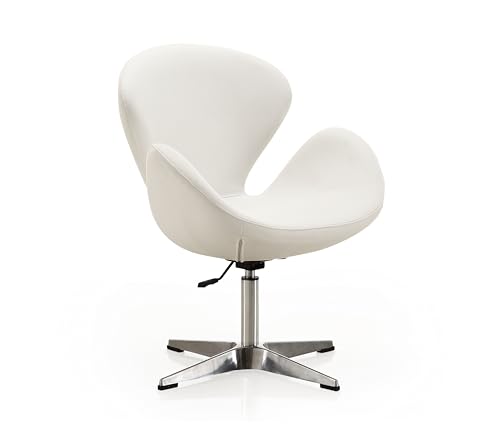 Manhattan Comfort Raspberry Adjustable Swivel Accent Chair with 360° Turn, Polished Chrome Base, Modern Retro Design, Versatile Seat Ideal for Any Room, Set of 1, White