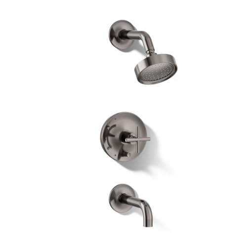 KOHLER T14421-3-TT Purist Rite-Temp Bath And Shower Trim Kit With Push-Button Diverter And Cross Handle 2.5 Gpm, Vibrant Titanium miniatura 1