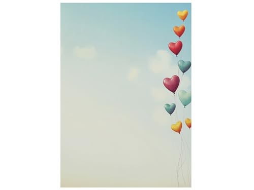 paperandpicture Motivpapier „Love is in the air“ – 20 Blatt DIN A4, 90g/m², Herzballon-Design, einseitig bedruckt, für Drucker & Handschrift, romantisches Briefpapier, made in Germany paperandpicture Motivpapier „Love is in the air“ – 20 Blatt DIN A4, 90g/m², Herzballon-Design, einseitig bedruckt, für Drucker & Handschrift, romantisches Briefpapier, made in Germany