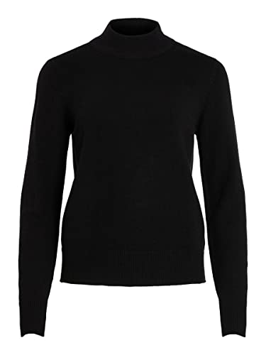 Vila Damen Viril Crewneck L/S Knit Top - Noos Pullover, Schwarz, S EU
