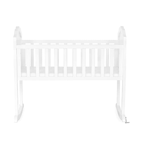 SweetPea Baby Rose Cradle in White, with 1" Mattress Pad, Easy to Assemble, JPMA Certified, New Zealand Pinewood Cradle, Stationary and Rocking Cradle