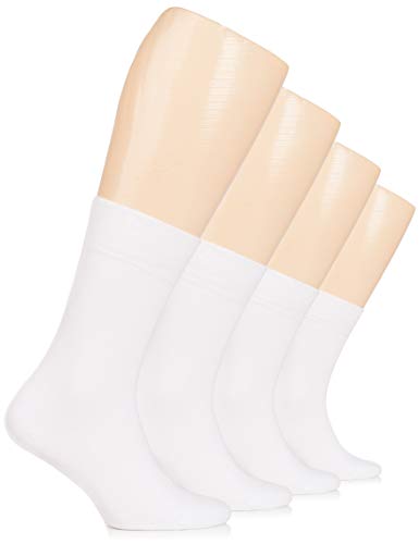 Hugh Ugoli Women's Cotton Dress Socks Seamless Toe Crew Socks with Gift Box, 4 Pairs, White, Shoe size: 8-11