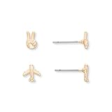 Rocksbox Juego de aretes de avión y paz, juego de aretes de oro para mezclar y combinar, chapado en oro de 14 quilates, joyería de alta calidad, 7 mm, latón, sin piedras preciosas