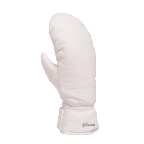 Swany Women's Ally Insulated Warm Durable Breathable Waterproof Winter Cold-Weather Leather Ski Mittens, White, Medium