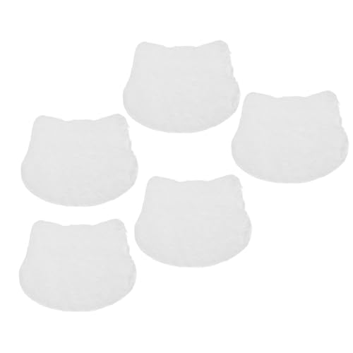 NUOLUX 5個ミニカーペット 猫形プラッシュラグ 白色 かわいい猫モチーフ 毛足長めのミニマット ドールハウス用 小型ペットブランケット 多