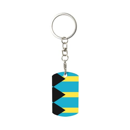Porte-clés carré en métal Drapeau des Bahamas, pas de rouille, pas facile à déformer.