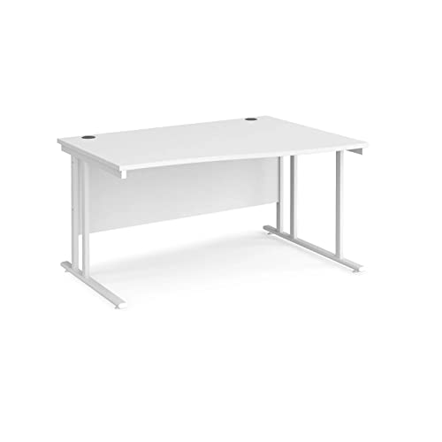 Maestro 25 Right Hand Wave Desk with White Cantilever Leg, White, 140 x 80/99 cm