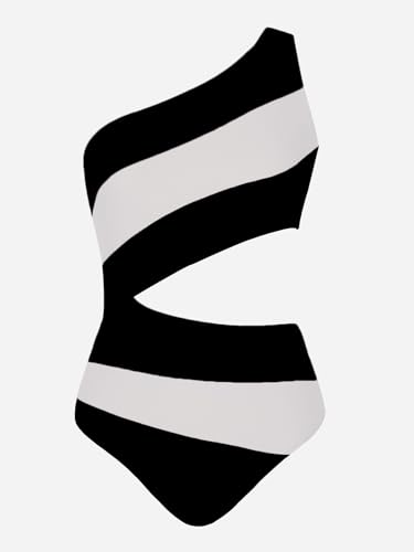 Image of CUPSHE Women One Piece Swimsuit One Shoulder Bathing Suit Cutout Monokini | Removable Soft Cups, Color Block, Classic Bum Coverage, Swim Suit For Beach Vacation Cruise Pool Party