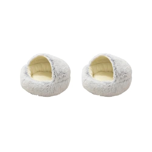 Paowsietiviity Hunde- und Katzenbett, rund, Plüsch, warm, beruhigend, schlafend, 50 cm, Grau, 2 Stück