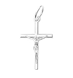 Only faith Colgante Cruz de Plata de Ley 925, Crucifijo Religioso, Diseño Clásico con Relieve, Joyería Unisex para Comunión y Bautizo (Cruz Tubular Clásica)