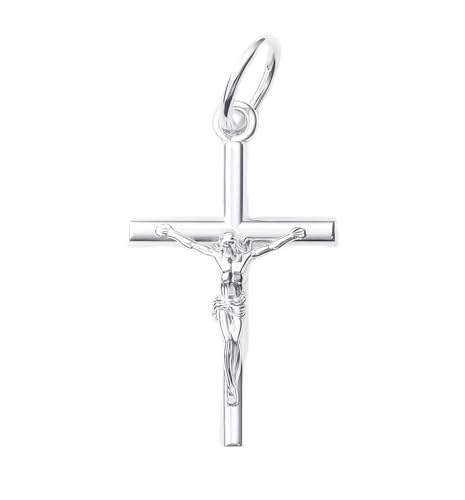 Only faith Colgante Cruz de Plata de Ley 925, Crucifijo Religioso, Diseño Clásico con Relieve, Joyería Unisex para Comunión y Bautizo (Cruz Tubular Clásica)