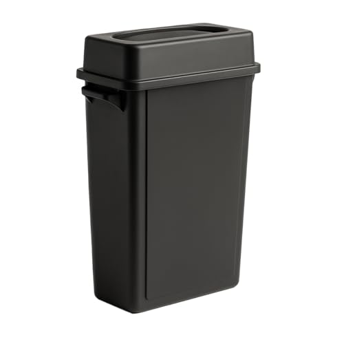 Image of 16 Gallon Slim Rectangular Garbage Can with Lid - Black