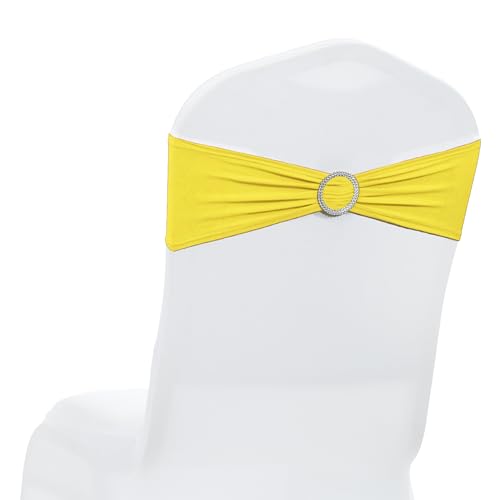 MDS Pack of 250 Pcs Spandex Chair Sashes Bows Universal fits Elastic Stretch Chair Bands Ties with Buckle Slider Bow for Wedding Decoration Spandex Slider Sashes Bow - Yellow
