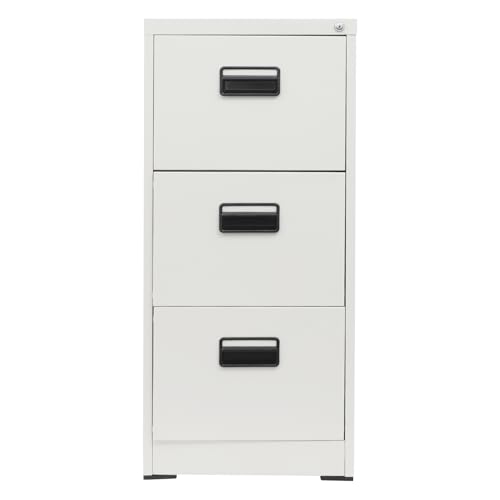 Abschließbarer Aktenschrank aus Metall mit 3 Kalbs-Design, mit Schlüssel, Büro, geräumig, oben, sicher, 46 x 62 x 103,1 cm, Weiß