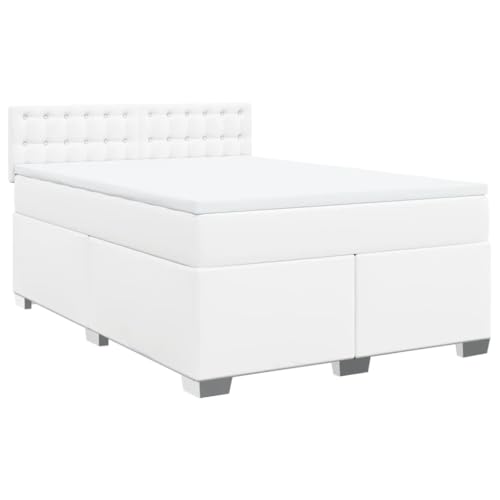 vidaXL Boxspringbett, Doppelbett mit LED Matratze Matratzenauflage, Bettgestell mit Lattenrost Kopfteil, Polsterbett Bett für Schlafzimmer, Weiß...