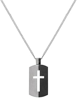 murtoo Cross Necklace for Men Stainless Steel Mens Cross Necklace Black and Antique Sliver Religious Necklace Gifts for Men and Boys 20+2 Inch
