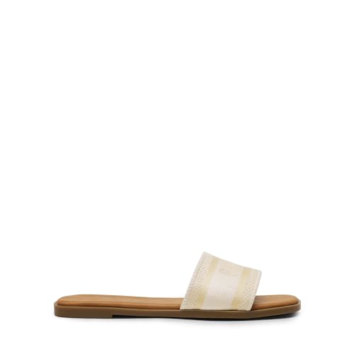 Image of DREAM PAIRS Women's Flat Sandals Slip On Slides Sandals Square Open Toe Jacquard Braided Fashion Slides Casual Beach Slippers for Summer