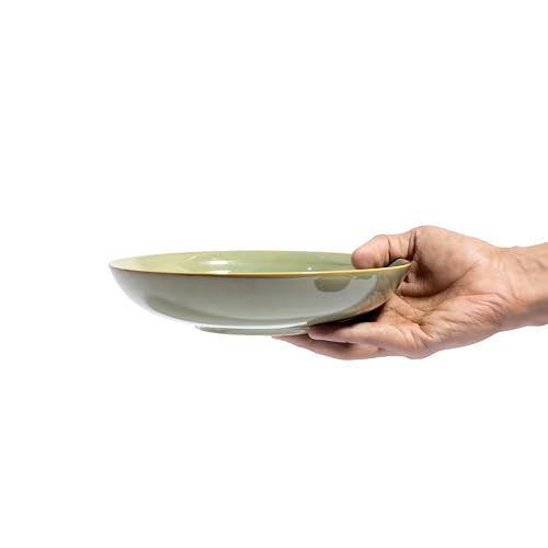 Image of Beyond Homes Handcrafted Ceramic Pasta Bowl Set, 21 cm | Microwave & Dishwasher Safe Pasta Plates Glossy Finish | Deep Plate | Ceramic Serving Pasta Bowl, 650 ml Each (Pistachio- Set of 2)
