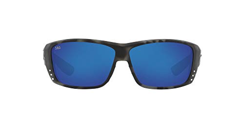 Costa Del Mar Men's Cat Cay Polarized Rectangular Sunglasses, Ocearch Shiny Tiger Shark/Grey Blue Mirrored Polarized-580G, 61 mm