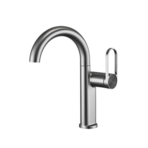 Robinet de lavabo Feng Shui pour salle de bains moderne : mitigeur eau chaude et froide gris court