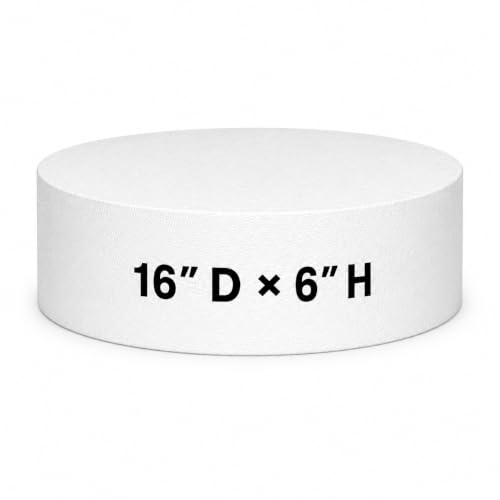 Crafts Central 6-Inch Thick Round Foam Cake Dummy – Polystyrene Styrofoam Cake Form for Decorating, Wedding & Birthday Displays, Crafting, Modeling, and Art Projects – 1 Piece (16" D x 6" H)