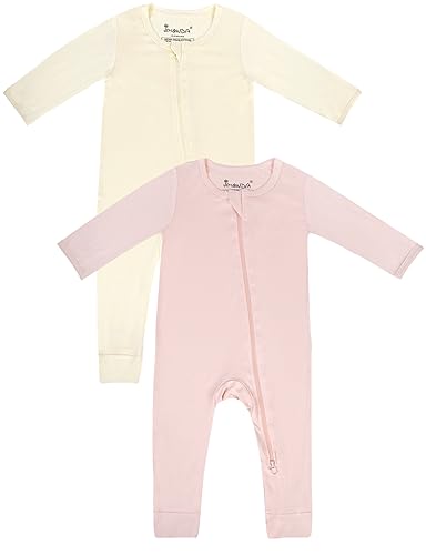 Image of Jimonda Baby Footless Pajamas Rayon of Bamboo Sleepers Unisex Long Sleeve One-Piece Romoer,2-Way Zip Baby Clothes