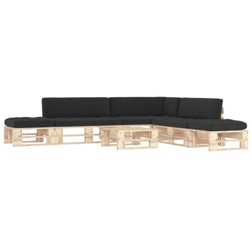 Gecheer Muebles de Jardin,Sofa Jardin Exterior,Muebles terraza y Jardin,Muebles de palets 6 pzas y Cojines Madera Pino impregnada,Esquina + 2X centrales + 2X reposapiés + Mesa