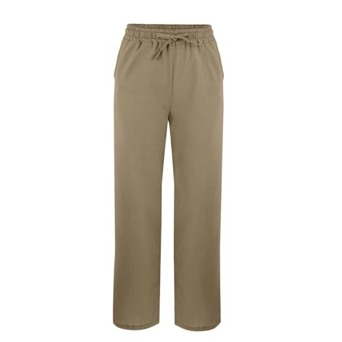 Linen Pants for Women 2025 Summer Casual Loose Flowy Beach Pant,Elastic High Waist Split Hem Trousers with Pockets4