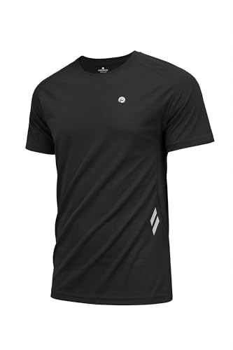 PINSPARK Herren Sport Tshirts Kurzarm T-Shirts Schnelltrocknend Funktionsshirt Atmungsaktiv Trainingsshirt Fitness Sportshirt Rundhals Laufshirt Gym Running Tops Schwarz L