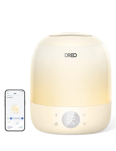 Image of DREO Smart Humidifiers for Bedroom Baby HM409S, 1500+ RGB Night Light & Sleep Routine Trainer, Ultra Quiet 28dB & 3L Top Fill Cool Mist Humidifier for Nursery, Air humidifier for Plants Indoor, Yellow