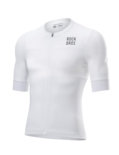 ROCKBROS Radtrikot Kurzarm Herren Ultraleicht Atmungsaktiv Schnell Trocknend Rennrad Trikot mit 3 Rückentaschen Fahrradtrikot Fahrradbekleidung für Radsport Rennrad Weiß XXL