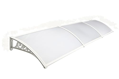Image of CHENNAI Window Blinds and Shades DIY Polycarbonate Awning (Engineered Plastic Brackets) Window Sunshade Door Weather Shed Rain Canopy Awnings - 12'Widthx2'Depth (White Brackets & White Sheets)