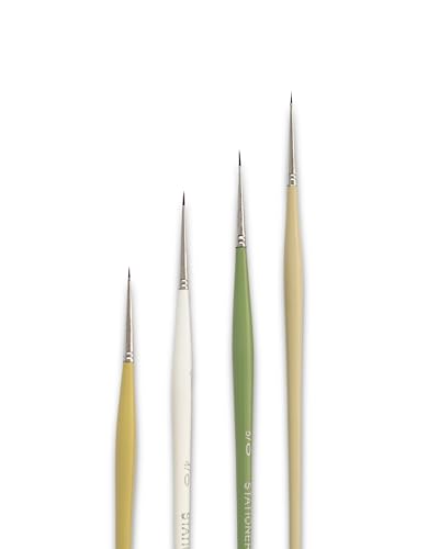 Image of Wood Professional Synthetic Detail Paint Brushes Set, 4 Fine Tip Sizes, with Storage Case