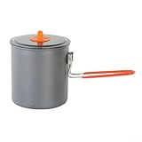 1000ml Lightweight Camping Pot with Foldable Handle – Hard Anodized Aluminum Cooking Pot for Outdoor Hiking, Picnics, Tea & Coffee – 200g Portable for Camp Stove Pot