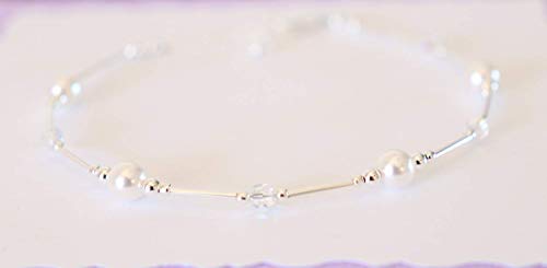 image for Laurali Designs Anklet White Pearl & Iridescent Crystal Sterling Silve