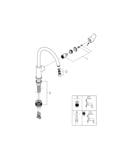 GROHE BauEdge, Küchenarmatur mit hohem Auslauf (Wasserhahn für die Küche, Spültischarmatur mit 360° Schwenkbereich, einfache Montage, Befestigungsset aus Metall), chrom, 31367001