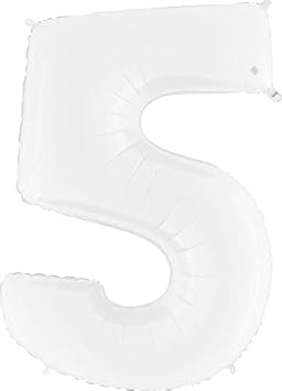 1 x White Number 5 Foil Balloon Shape 40"/102 cm
