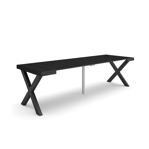 Skraut Home | Consolle allungabile | Tavolo consolle allungabile | 260 | Per 12 persone | Gambe in legno | Stile moderno | Nero