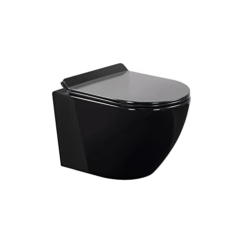 WC Franco Wand Toilette spülrandlos inkl. WC Sitz mit Softclose Absenkautomatik + abnehmbar - Schwarz Cover