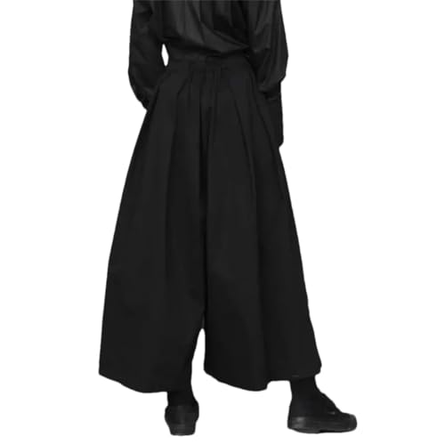 Men's 2024 Gothic Dark Style Loose Cropped Hakama Pants Wide Leg Pants Sense Samurai Pants