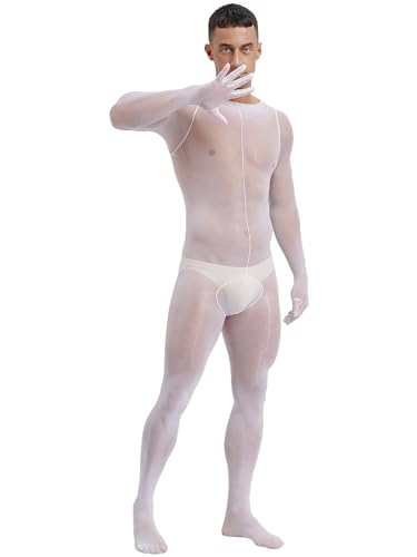 Men's Oil Glossy Full Cover Bodystocking Sheer See Through Footed Tights Pantyhose Jumpsuit3