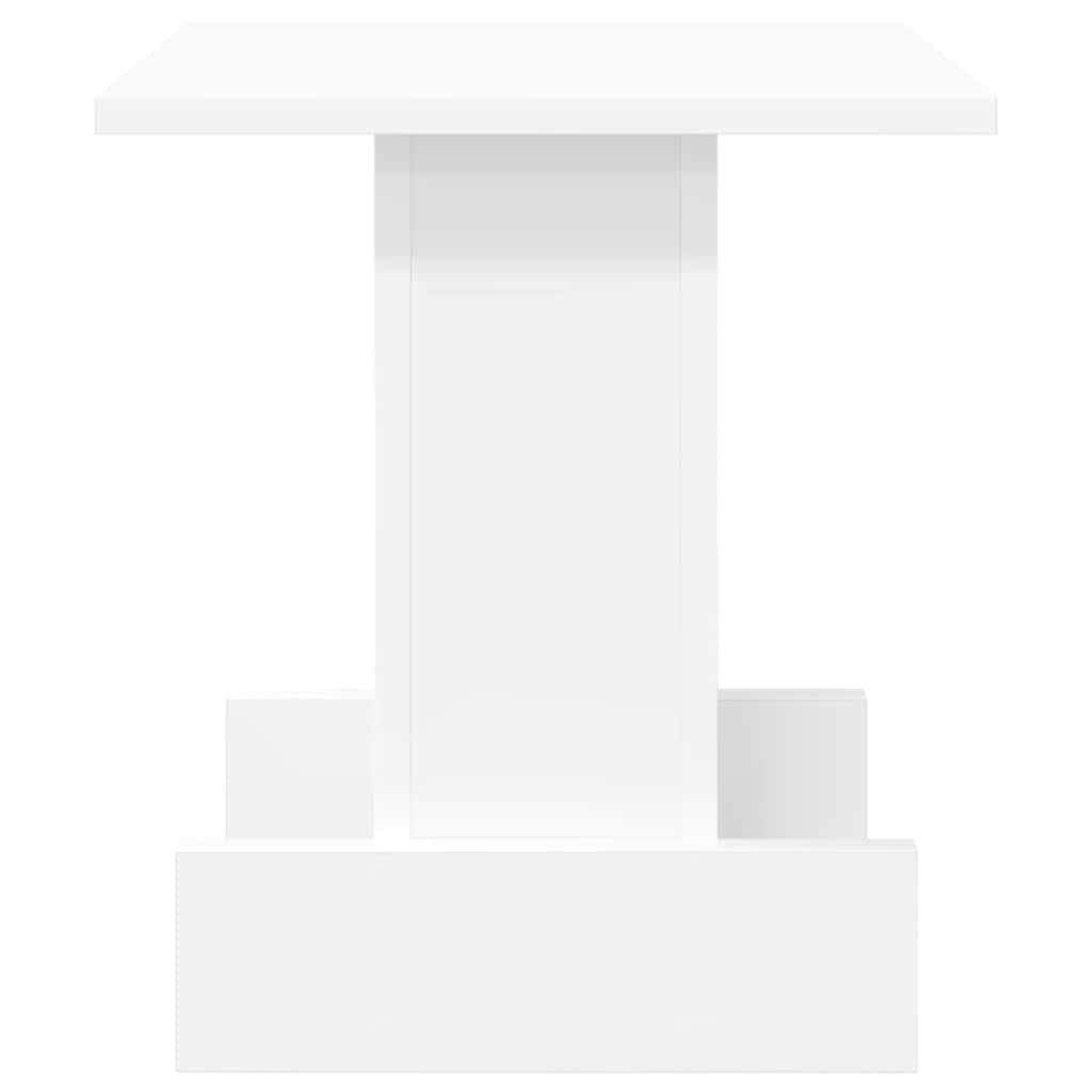 Mesa auxiliar blanca 35,5 x 35 x 40 cm, pequeña mesa de centro de madera moderna con espacio de almacenamiento y estantes para salón y oficina